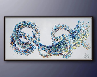 Abstract art 60" - Large Painting, Tornado of Colors, original painting, thick texture, unique and very beautiful, by Koby Feldmos