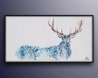 Stag 50" Original handmade oil painting on Large canvas, thick oil layers, Luxury looks, Express shipping, By Koby Feldmos…