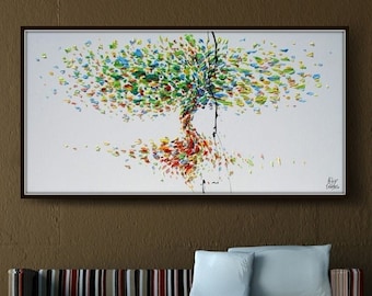 Tree Original 55" oil painting on canvas, textured art, tree of life , Large size painting, Gives extremely good vibes, by Koby Feldmos