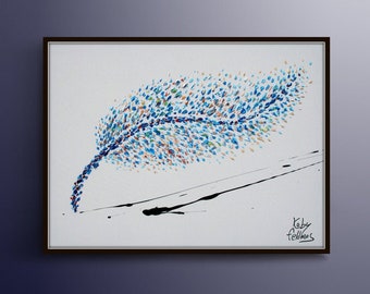 Feather Painting 40" Original & Hand made oil Painting of a Feather, beautiful texture, luxury looks, Express shipping, By Koby Feldmos