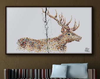 Painting Animal STAG 55" Original handmade oil painting on canvas, thick oil layers, Luxury looks, Express shipping, By Koby Feldmos