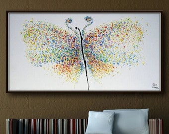 Painting Butterfly 55" Original Handmade Oil Painting on canvas, beautiful mirror composition, Thick Luxurious Paint, By Koby Feldmos