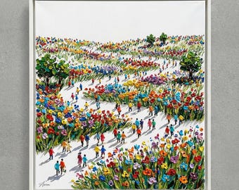 Garden of Paths 35"35 Original Ölgemälde von Aron S. Zeitgenössische Pop Art Figur auf Leinwand Moderne Wandkunst