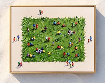 Green Meadow Gathering — Original Oil Painting by Aaron S. | Contemporary Nature Art on Canvas