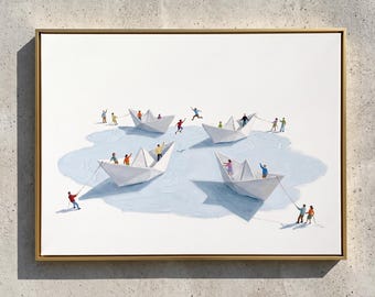 Paper Fleet — Original Oil Painting by Aaron S. | Contemporary Maritime Art on Canvas