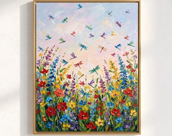 Dragonfly Meadow — Original Oil Painting by Aaron S. | Contemporary Floral Art on Canvas