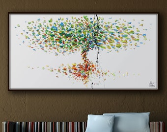 Textured Tree 55" of Life Original oil painting on canvas, abstract style, Handmade artwork by Koby Feldmos