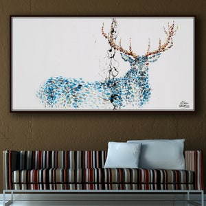 Painting 55" Animal STAG deer Original handmade oil painting on canvas, thick oil layers, Luxury looks, Express shipping, By Koby Feldmos…