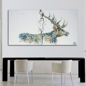 Power of the Stag 67 beautiful Textured Stag, noble, large canvas, rich colors, modern art canvas painting by Koby Feldmos image 5