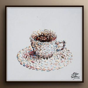 Coffee cup 25" beautiful painting for home / coffee shop / beautiful relaxing colors, black splash like steam, Koby feldmos