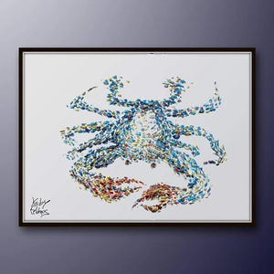 Painting Blue Crab 40"  Large Painting, Animal Original oil painting on Canvas, Modern style, thick paint, Express Shipping, By Koby Feldmos