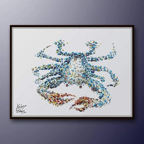 Painting Blue Crab 40"  Large Painting, Animal Original oil painting on Canvas, Modern style, thick paint, Express Shipping, By Koby Feldmos