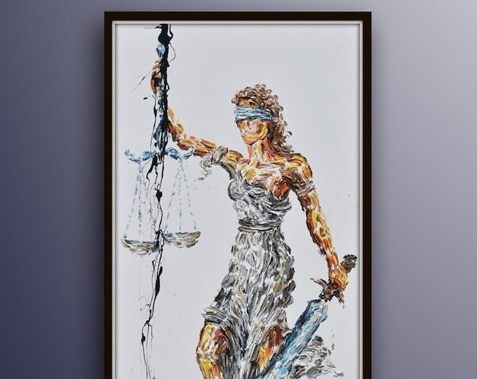 Lady Justice, AMAZING 55" original oil painting on canvas, thick layers, for lawyer office firm, Attorney law, judge  gavel by Koby Feldmos