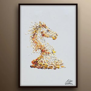 Cuadro de caballo en jaque mate, ajedrez, 30", pintura al óleo original sobre lienzo, idea de regalo de oficina, regalo para esposo, de Koby Feldmos imagen 1