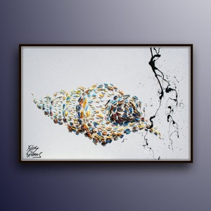 Gift idea 40" Sea shell original oil painting canvas, innovative art, unique painting, cool fresh art, lots of texture, By Koby Feldmos