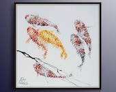 Painting 35 quot Koi fish for Luck - Feng shui painting, Modern, luxury looks, thick layers, Express shipping worldwide, by Koby Feldmos