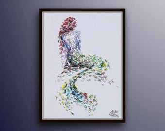 Mermaid Beautiful 40&quot; looks relaxing painting, oil painting on canvas, handmade item, modern style, original handmade by Koby Feldmos