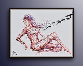 Woman painting  40" female body, original oil painting on canvas, work, Koby Feldmos