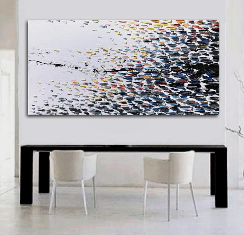 AMAZING! 60" Abstract painting Black white and colors , beautiful thick texture of oil, large painting original painting by Koby Feldmos image 5