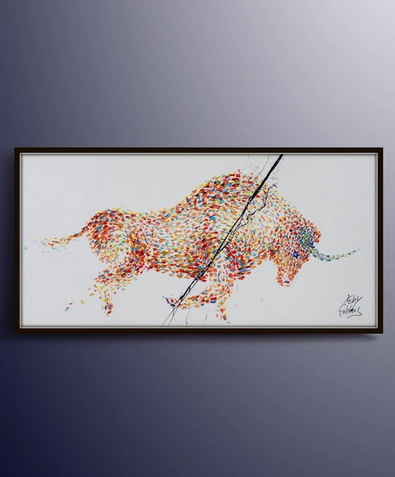 Painting Bull Painting on canvas 60", Original & Hand Made Oil painting , Modern Art , Express Shipping, By Koby Feldmos