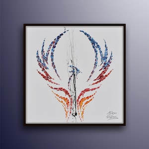 Abstract Phoenix 35" incredibly beautiful oil painting on canvas thick layers must own painting by Koby Feldmos