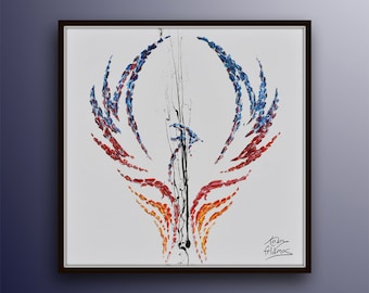 Abstract Phoenix 35" incredibly beautiful oil painting on canvas thick layers must own painting by Koby Feldmos