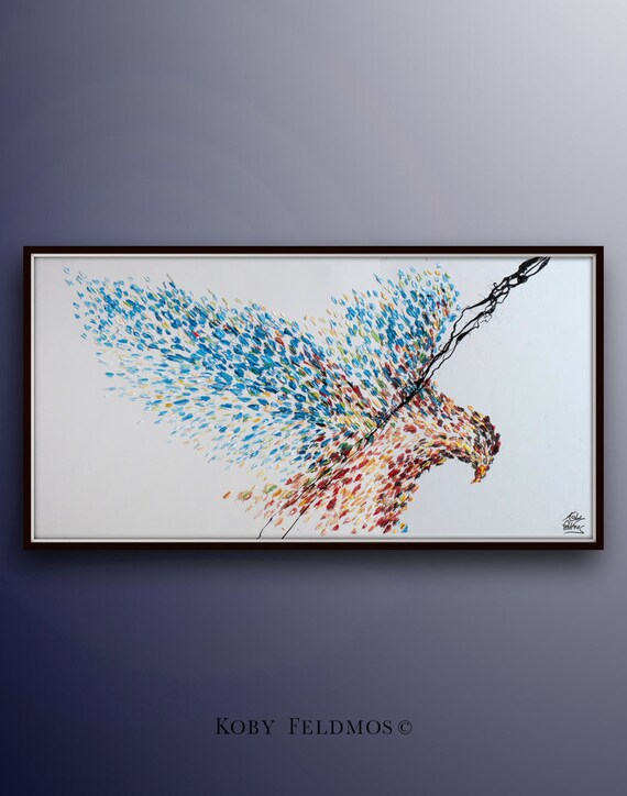 Original oil painting 67" Eagle painting, Handmade oil paint on canvas, thick layers of paint,