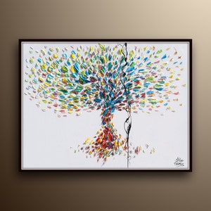 Original oil painting 40" Beautiful thick texture Tree painting, abstract looks, relaxing art,  by Koby Feldmos