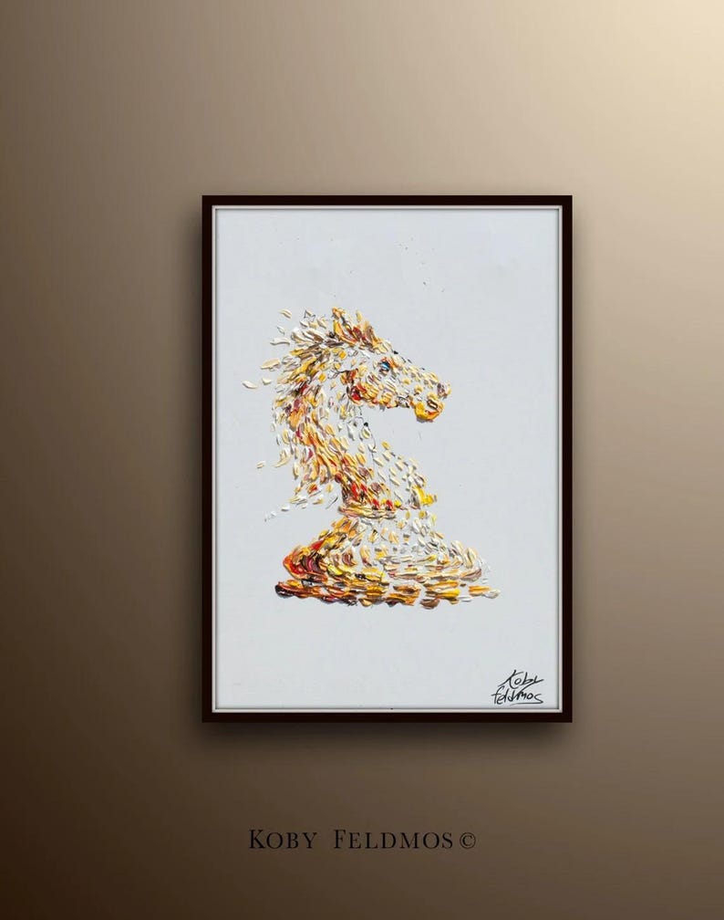 Cuadro de caballo en jaque mate, ajedrez, 30", pintura al óleo original sobre lienzo, idea de regalo de oficina, regalo para esposo, de Koby Feldmos imagen 1