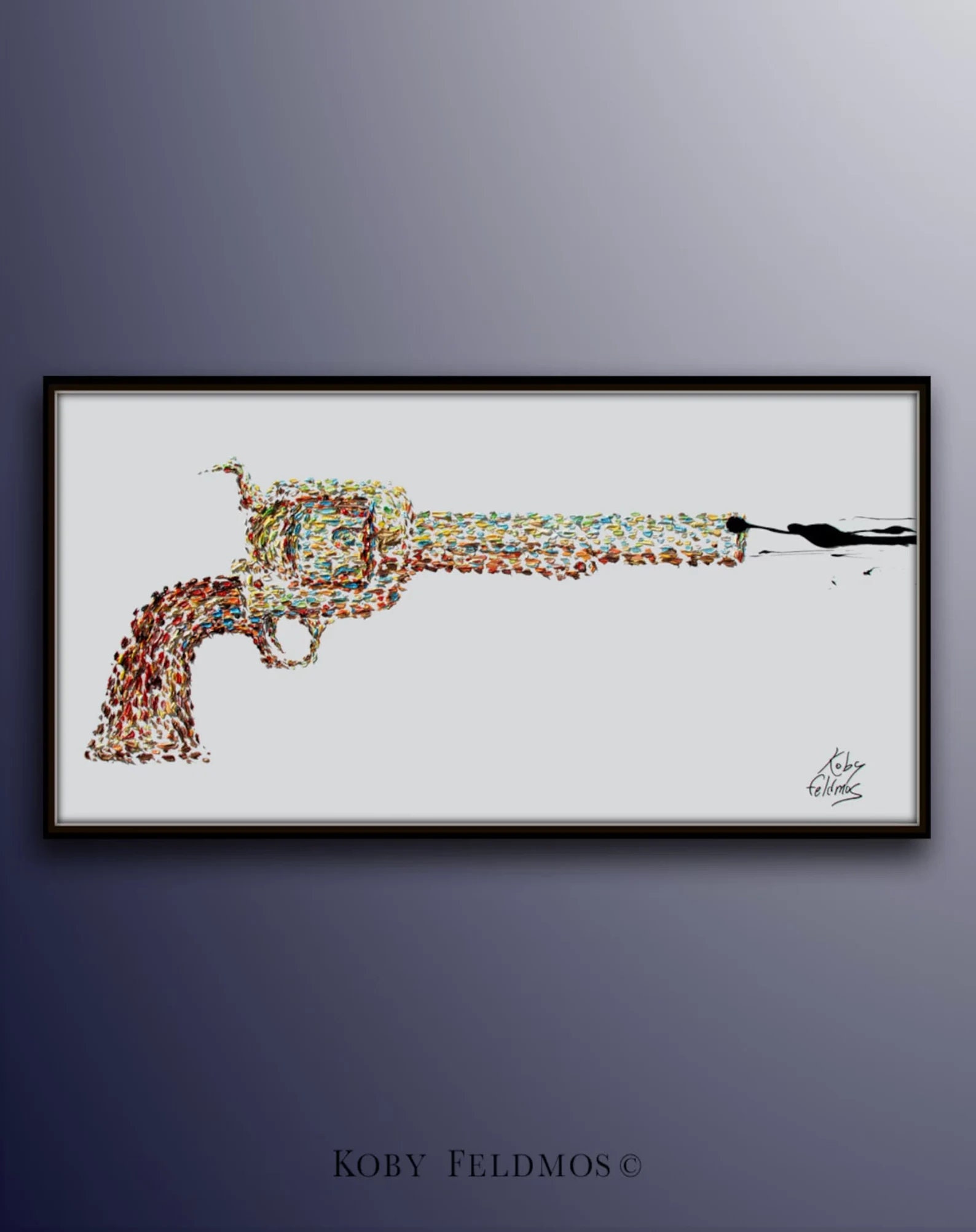 Shooting Gun 55 Pop Art style, thick oil paint impasto style modern Art