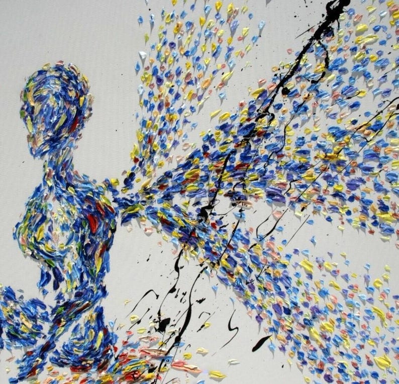 Painting Fairy wishing 50" Original oil painting on canvas, thick layers, beautiful relaxing oil colors, Handmade art by Koby Feldmos image 2