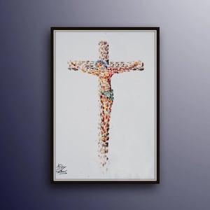 JESUS Cross 30&quot; Christian gift idea beautiful oil painting, thick texture, Stylish finishing, Lovely gift, Original by Koby Feldmos