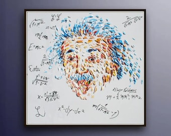 Painting 35&quot; Einstein oil painting on canvas, original art canvas pop art custom order portrait handmade by Koby Feldmos