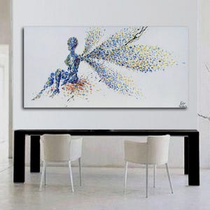 Painting Fairy wishing 50" Original oil painting on canvas, thick layers, beautiful relaxing oil colors, Handmade art by Koby Feldmos image 4