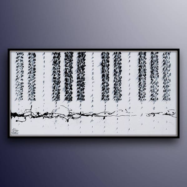 Painting 55" Piano, beautiful oil painting on canvas, black and white tones, abstract painting, classic Koby Feldmos painting