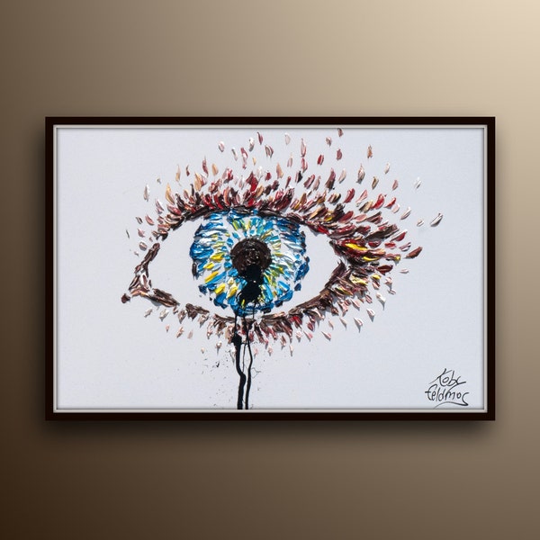 Eye Painting 40" Original & Hand Made Oil Painting on Canvas, Thick paint,  Express shipping, By Koby Feldmos