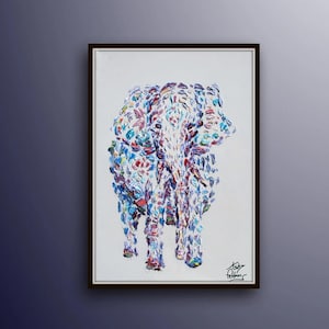 Cambodian Elephant 30&quot; oil Painting Beautiful very unique colors, Lots of texture, cute for any room, calming painting, By Koby Feldmos