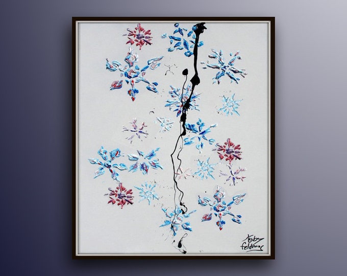 SnowFlakes Perfect Christmas gift, Beautiful relaxing shades of purple and blue, winter painting, By Koby Feldmos