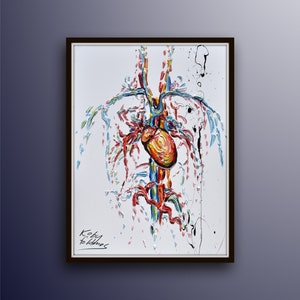 Heart Art 40&quot; Heart surgeon, Cardiologist, doctor gift, office painting , Anatomy of body, Medical Art, original oil painting by Feldmos