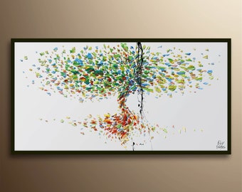 Pittura ad albero 55" - Bellissimi colori, atmosfera rilassante, consistenza pesante, arte originale, stile moderno, Fatto a mano da Koby Feldmos