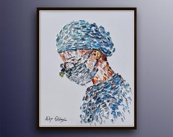 Doctor Female 40", beautiful original art for office, gift to doctor, neurosurgeon, brain surgery, general surgeon, by Koby Feldmos