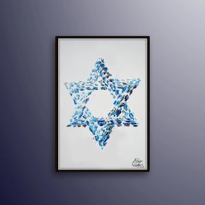 Painting Star of David 30&quot; Original oil painting on canvas, Jew, Jewish star, Israel painting, bible religious painting by Koby Feldmos