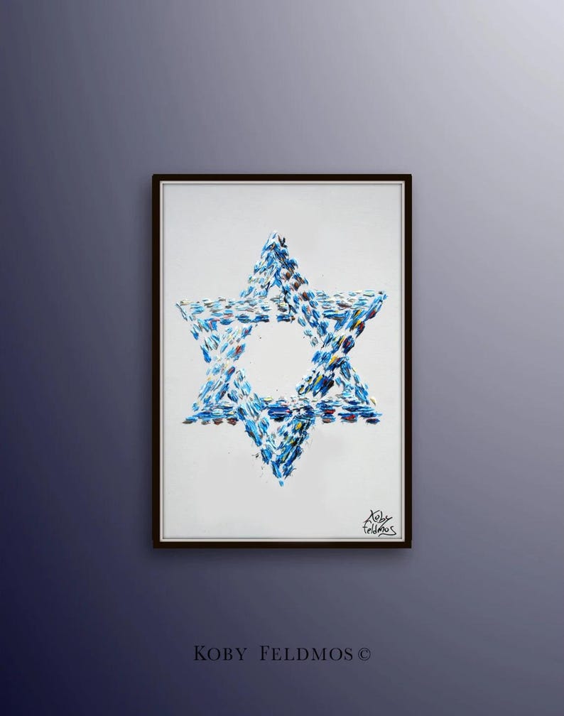 Painting Star of David 30" Original oil painting on canvas, Jew, Jewish star, Israel painting, bible religious painting by Koby Feldmos image 1