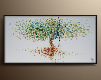 Tree Original 55" oil painting on canvas, textured art, tree of life , Large size painting, Gives extremely good vibes, by Koby Feldmos
