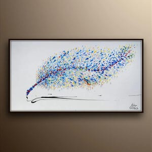 Painting 50" - Feather, Original & Hand made oil Painting of a Feather, Large Painting, modern art, certification attached, By Koby Feldmos