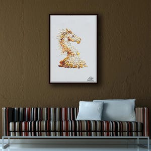 Cuadro de caballo en jaque mate, ajedrez, 30", pintura al óleo original sobre lienzo, idea de regalo de oficina, regalo para esposo, de Koby Feldmos imagen 4