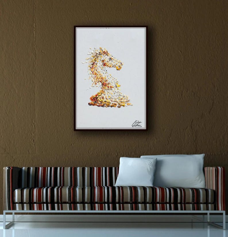 Cuadro de caballo en jaque mate, ajedrez, 30", pintura al óleo original sobre lienzo, idea de regalo de oficina, regalo para esposo, de Koby Feldmos imagen 4