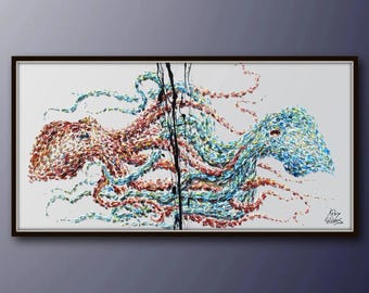 Acrylbild Oktopus 158 cm, großes Gemälde, Leinwand Malerei, original Kunstwerk auf Leinwand, moderne Kunst, Tiermalerei von Koby Feldmos