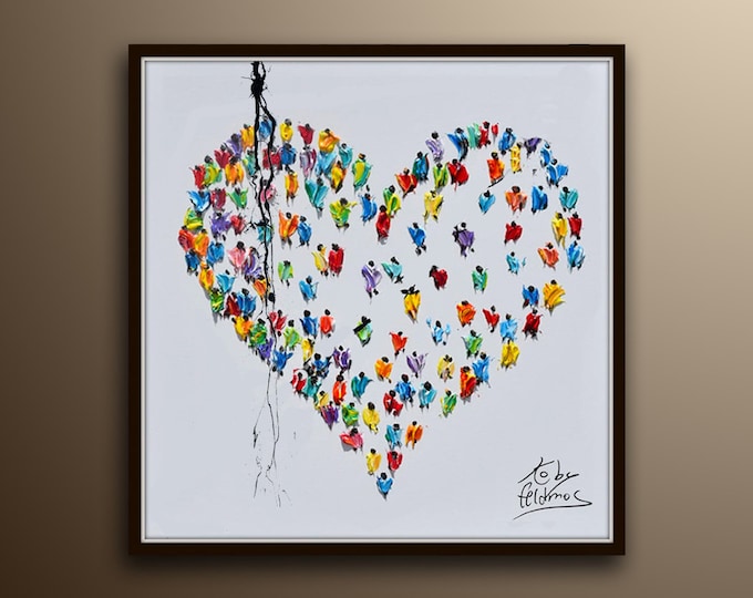 LOVE Heart PAINTING 35" Amazing painting on canvas, For every occasion, Valentines, Gift idea, For yourself in Living room, Koby Feldmos