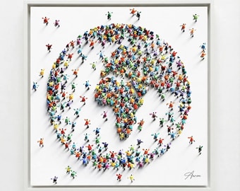 Original Ölgemälde: Abstrakte Figuren Weltkarte, moderne Wandkunst